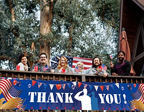 Large Thank You Memorial Day Banner, Fourth of July, Veterans Day Patriotic Yard Banner,American Patriotic Theme Memorial Day 4th of July Veterans Party Supplies Decorations (9.8 x 1.6 ft)