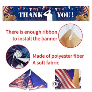 Large Thank You Memorial Day Banner, Fourth of July, Veterans Day Patriotic Yard Banner,American Patriotic Theme Memorial Day 4th of July Veterans Party Supplies Decorations (9.8 x 1.6 ft)