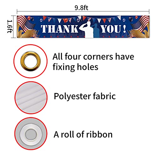 Large Thank You Memorial Day Banner, Fourth of July, Veterans Day Patriotic Yard Banner,American Patriotic Theme Memorial Day 4th of July Veterans Party Supplies Decorations (9.8 x 1.6 ft)