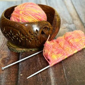 Ajuny Handmade Large Wooden Yarn Bowl Wool Ball Holder with Elegant Design Gifts 7x3 Inch