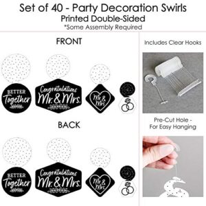 Big Dot of Happiness Mr. and Mrs. - Black and White Wedding or Bridal Shower Hanging Decor - Party Decoration Swirls - Set of 40