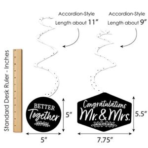 Big Dot of Happiness Mr. and Mrs. - Black and White Wedding or Bridal Shower Hanging Decor - Party Decoration Swirls - Set of 40