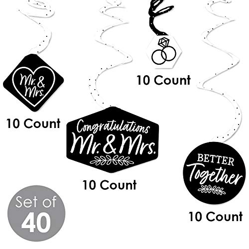 Big Dot of Happiness Mr. and Mrs. - Black and White Wedding or Bridal Shower Hanging Decor - Party Decoration Swirls - Set of 40