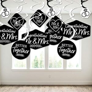 Big Dot of Happiness Mr. and Mrs. - Black and White Wedding or Bridal Shower Hanging Decor - Party Decoration Swirls - Set of 40