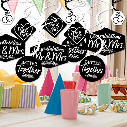 Big Dot of Happiness Mr. and Mrs. - Black and White Wedding or Bridal Shower Hanging Decor - Party Decoration Swirls - Set of 40