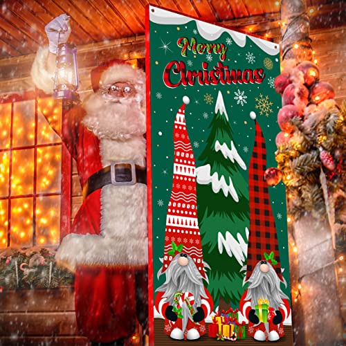 Gnome Christmas Door Cover Christmas Door Decorations Gnome Christmas Backdrop Hanging Front Door Background Merry Christmas Banner Xmas Eve Holiday Party Decor Supplies