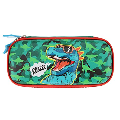 3D Cartoon Cute Pencil Case Pencil Bag Medium Portable Multifunctional Pencil Bag with Compartment boys and girls Children Teens (Green Tyrannosaurus) (023)