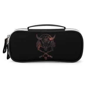 Boho Bull Skull with Indian Arrows Pencil Pen Case Portable Pen Bag with Zip Travel Makeup Bag Stationery Organizers for Home Office