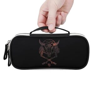 Boho Bull Skull with Indian Arrows Pencil Pen Case Portable Pen Bag with Zip Travel Makeup Bag Stationery Organizers for Home Office