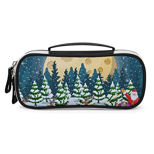 Christmas Santa Cookie Moon Pencil Pen Case Portable Pen Bag with Zip Travel Makeup Bag Stationery Organizers for Home Office