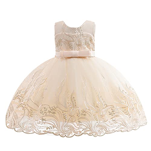 LENEFU Baby Girl Dress Kids Formal Flower Lace Embroidery,Sleeveless Princess Gown for Party Wedding Pageant(Champagne130)