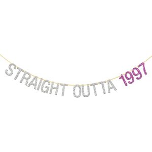 deloklte straight outta 1997 banner – girls 25th birthday party decorations since supplies, photo booth props, silver