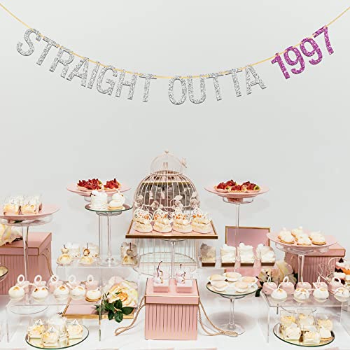 Deloklte Straight Outta 1997 Banner - Girls 25th Birthday Party Decorations Since Supplies, Photo Booth Props, Silver