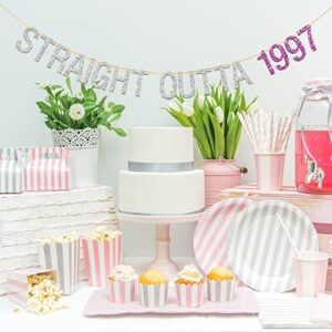 Deloklte Straight Outta 1997 Banner - Girls 25th Birthday Party Decorations Since Supplies, Photo Booth Props, Silver