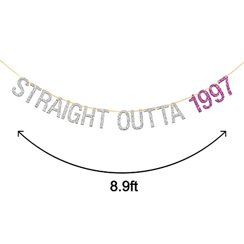 Deloklte Straight Outta 1997 Banner - Girls 25th Birthday Party Decorations Since Supplies, Photo Booth Props, Silver