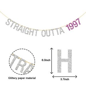 Deloklte Straight Outta 1997 Banner - Girls 25th Birthday Party Decorations Since Supplies, Photo Booth Props, Silver