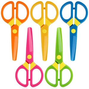 lovestown 5 pcs pre-school training scissors, plastic safety scissors child-safe scissors toddler scissors age 3 for toddler arts and crafts