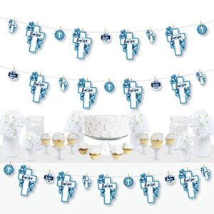 big dot of happiness baptism blue elegant cross – boy religious party diy decorations – clothespin garland banner – 44 pieces