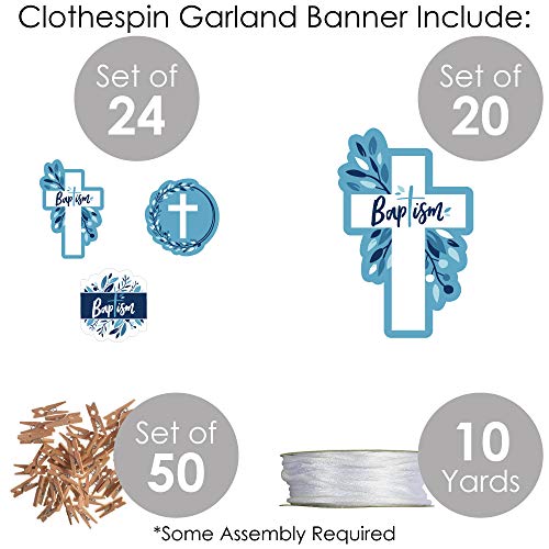 Big Dot of Happiness Baptism Blue Elegant Cross - Boy Religious Party DIY Decorations - Clothespin Garland Banner - 44 Pieces