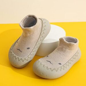 Infant Baby Boy Girls Socks Shoes Anti Slip Floor Socks with Soft Rubber Bottom Newborn Sock Boots for 0-3 age (S (13-18 Months), Khaki)