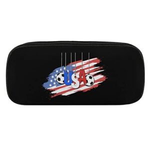 football and usa flag pencil case pu leather pencil pen bag large capacity pen box pencil pouch makeup bag with zip