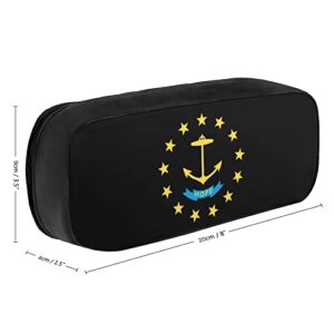 Rhode Island State Flag Pencil Case PU Leather Pencil Pen Bag Large Capacity Pen Box Pencil Pouch Makeup Bag with Zip