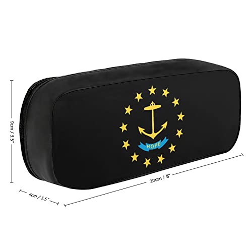 Rhode Island State Flag Pencil Case PU Leather Pencil Pen Bag Large Capacity Pen Box Pencil Pouch Makeup Bag with Zip