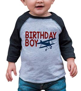 7 ate 9 apparel boy’s birthday boy biplane airplane grey raglan tee 18 months