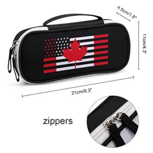 USA Canada Flag Pencil Pen Case Portable Pen Bag with Zip Travel Makeup Bag Stationery Organizers for Home Office