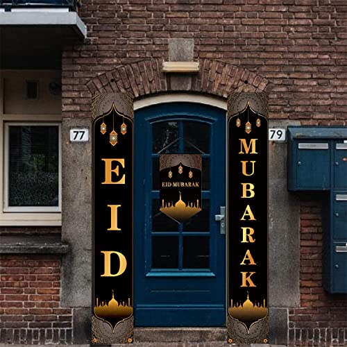 KYMY Ramadan EID Mubarak Decorations Banner,Muslim Ramadan EID Welcome Porch Sign, Islamic Eid Festival Party Decor and Supplies