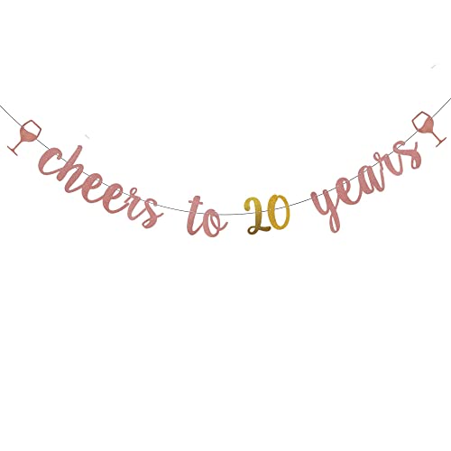 WEIANDBO Cheers to 20 Years Rose Gold Glitter Banner,Pre-Strung,20th Birthday/Wedding Anniversary Party Decorations Bunting Sign Backdrops,cheers to 20 years