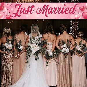 Just Married Large Banner, Wedding, Bridal Shower Porch Sign Lawn Sign, Rustic Wedding Reception Decorations, Indoor Outdoor Backdrop 8.9 x 1.6 Feet