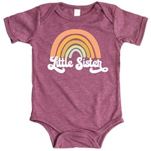 olive loves apple retro rainbow little sister sibling reveal announcement bodysuit for baby girls sibling outfits vintage burgundy bodysuit 6 months