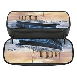 Retro Titanic Famous Old Historic Pencil Case PU Leather Pencil Pen Bag Large Capacity Pen Box Pencil Pouch Makeup Bag with Zip