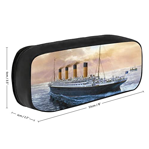 Retro Titanic Famous Old Historic Pencil Case PU Leather Pencil Pen Bag Large Capacity Pen Box Pencil Pouch Makeup Bag with Zip