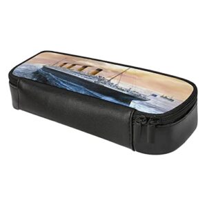 Retro Titanic Famous Old Historic Pencil Case PU Leather Pencil Pen Bag Large Capacity Pen Box Pencil Pouch Makeup Bag with Zip