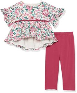 pippa & julie baby girl’s shirt & legging set, 2-piece outfit, includes pair of leggings & matching top, berry/multi, 12 months