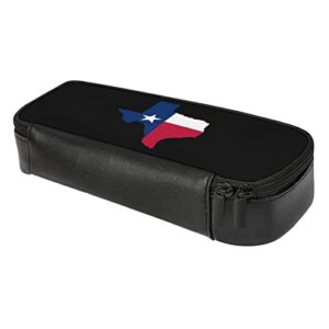 Texas Flag Map Pencil Case PU Leather Pencil Pen Bag Large Capacity Pen Box Pencil Pouch Makeup Bag with Zip