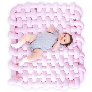lion paw knotted braided mat nursery rugs for kids play and sleeping hand made baby knot floor pillow mat thick baby crawling mat anti-slip toddler play mat woven carpet floor cushion-pink