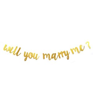 Will You Marry Me Banner Bunting for Valentine's Day, Wedding, Bridal Shower, Marriage Proposal Engagement Party Decorations Gold Glitter Pre-Strung