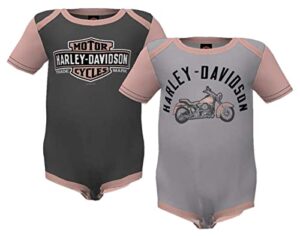 harley-davidson baby girls’ 2-pack colorblock rib creeper set – gray/pink (0/3m)
