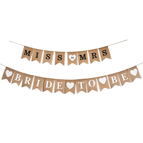 BUYGOO Burlap Banner Bride to Be Banner Bridal Shower Banner Rustic Bunting Garland for Engagement Bachelorette Wedding Party Decorations Supplies - 2 Pieces