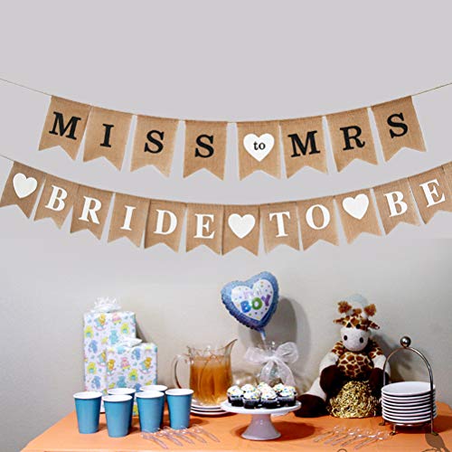 BUYGOO Burlap Banner Bride to Be Banner Bridal Shower Banner Rustic Bunting Garland for Engagement Bachelorette Wedding Party Decorations Supplies - 2 Pieces