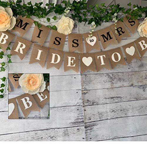 BUYGOO Burlap Banner Bride to Be Banner Bridal Shower Banner Rustic Bunting Garland for Engagement Bachelorette Wedding Party Decorations Supplies - 2 Pieces