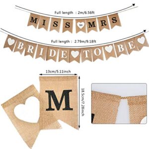 BUYGOO Burlap Banner Bride to Be Banner Bridal Shower Banner Rustic Bunting Garland for Engagement Bachelorette Wedding Party Decorations Supplies - 2 Pieces