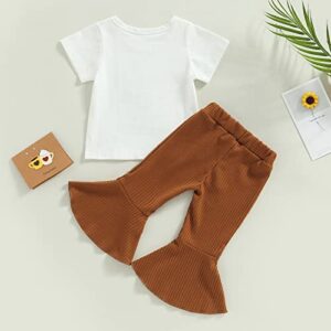 Toddler Baby Girl Western Clothes Kids Short Sleeve Cow Leopard T-Shirt Tops Flare Long Pants 2Pcs Summer Outifts (White+Brown,2-3T)