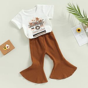 Toddler Baby Girl Western Clothes Kids Short Sleeve Cow Leopard T-Shirt Tops Flare Long Pants 2Pcs Summer Outifts (White+Brown,2-3T)