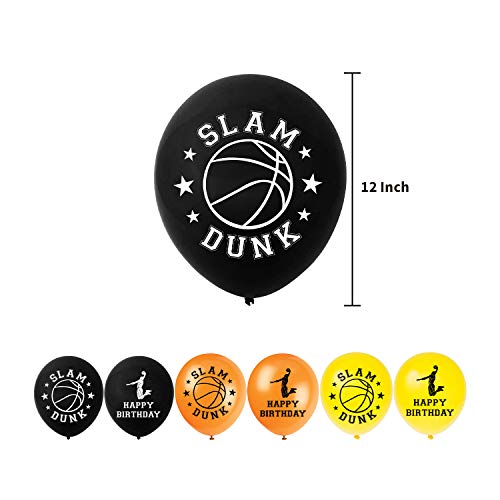 Basketball Theme Party Decoration Set, Includes Happy Birthday Flag Banner, Basketball Printed Latex Balloons, Cake Topper and Cupcake Toppers for Boys and Girls Sports Theme Birthday Party