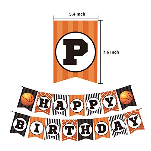 Basketball Theme Party Decoration Set, Includes Happy Birthday Flag Banner, Basketball Printed Latex Balloons, Cake Topper and Cupcake Toppers for Boys and Girls Sports Theme Birthday Party