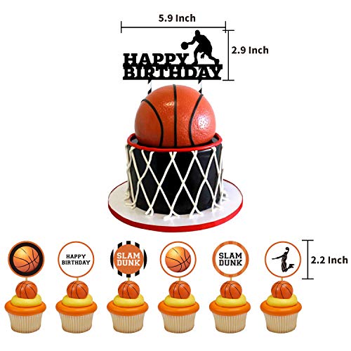 Basketball Theme Party Decoration Set, Includes Happy Birthday Flag Banner, Basketball Printed Latex Balloons, Cake Topper and Cupcake Toppers for Boys and Girls Sports Theme Birthday Party